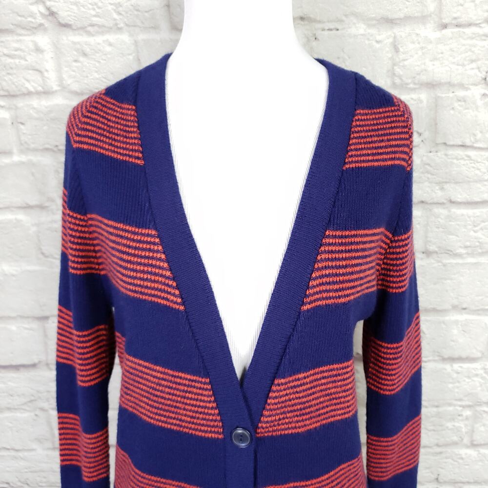 Vintage 70s Bradley Blue & Red Stripe V-neck Grandpa Cardigan Sweater Fits XS/S - Picture 2 of 14